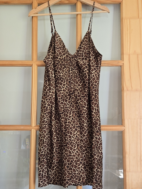 Suzy Shier Dresses & Skirts - Leopard Print Slip Dress - Brown/Cream Satin Lg Evening Date Rock Goth